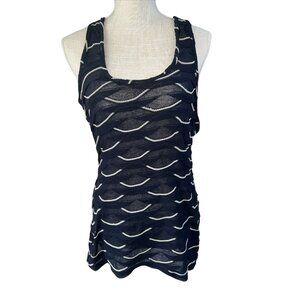 Max Studio Black & White Textured Wave Pattern Sheer Racerback Tank Top M